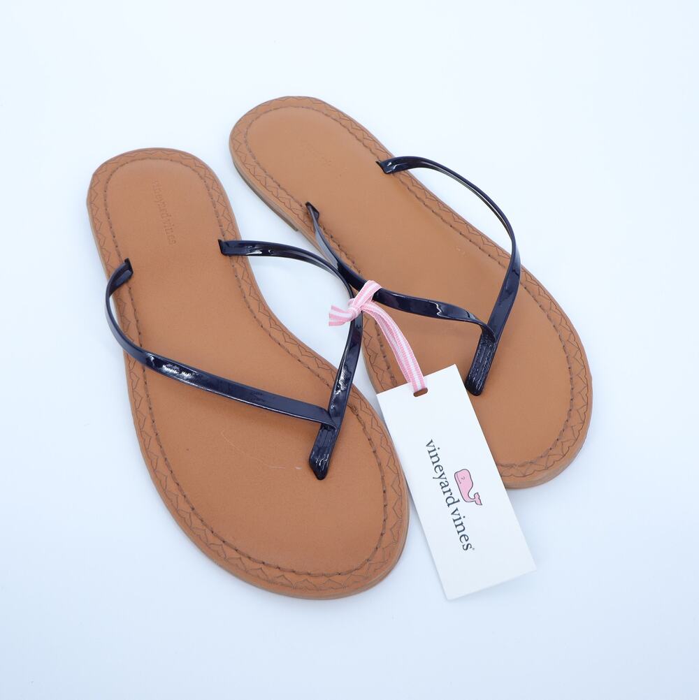 VINEYARD VINES Patent Flip Flop Sandals Navy NWT Thong Women's 8